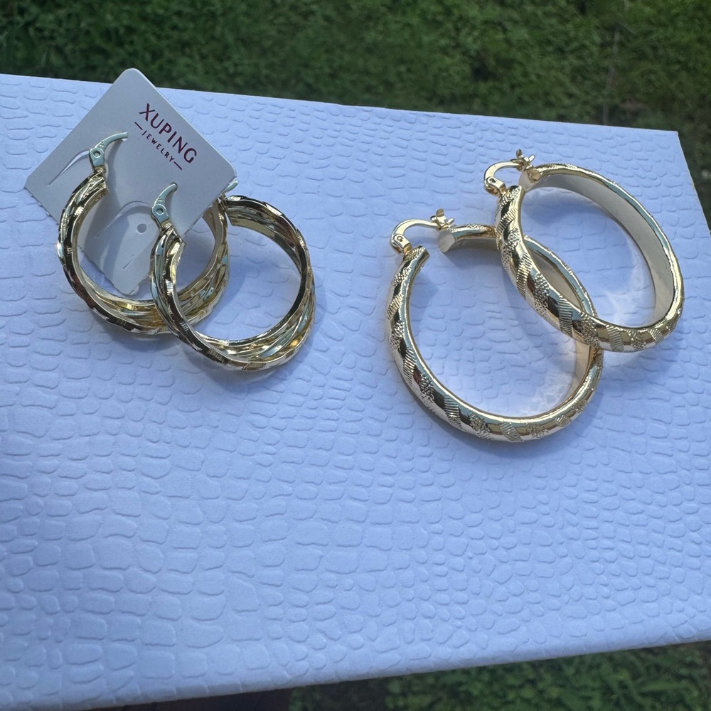 Ping Gold Textured Hoop Earrings